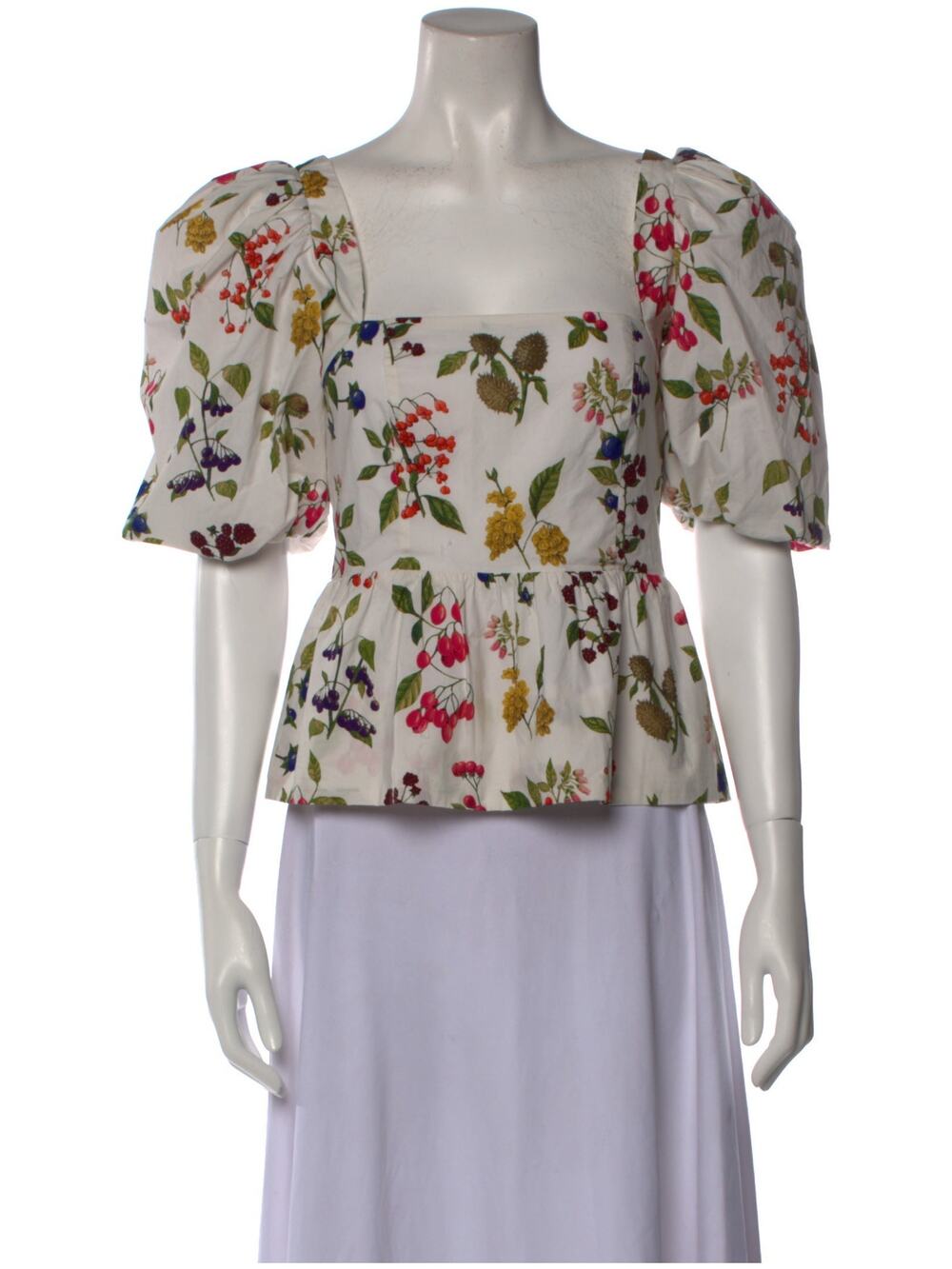 Cara Cara Chic Floral Print Puff Sleeve Peplum Blouse Size XS